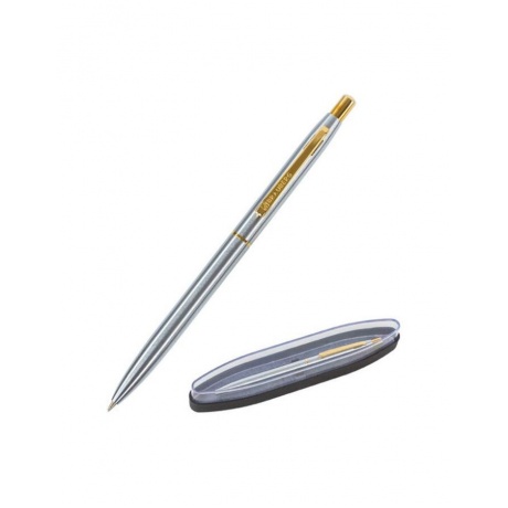 Ручка бизнес-класса шариковая BRAUBERG Brioso, СИНЯЯ, корпус серебристый с золотистыми деталями, линия письма 0,5 мм, 143463 - фото 1