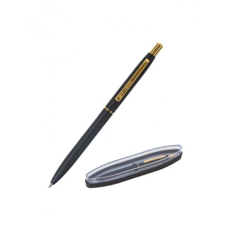 Ручка бизнес-класса шариковая BRAUBERG Brioso, СИНЯЯ, корпус черный с золотистыми деталями, линия письма 0,5 мм, 143466 - фото 1
