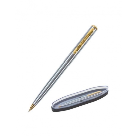 Ручка бизнес-класса шариковая BRAUBERG Maestro, СИНЯЯ, корпус серебристый с золотистым, линия псьма 0,5 мм, 143468 - фото 1