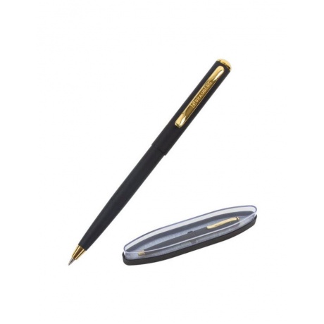 Ручка бизнес-класса шариковая BRAUBERG Maestro, СИНЯЯ, корпус черный с золотистым, линия письма 0,5 мм, 143470 - фото 1