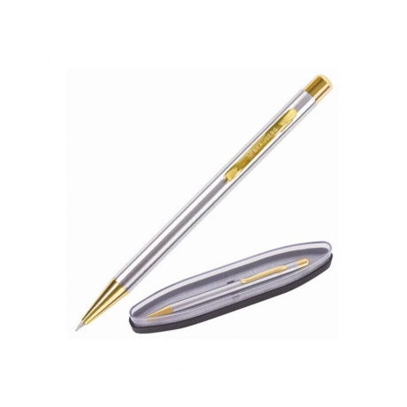Ручка бизнес-класса шариковая BRAUBERG Piano, СИНЯЯ, корпус серебристый с золотистым, линия письма 0,5 мм, 143472 - фото 1