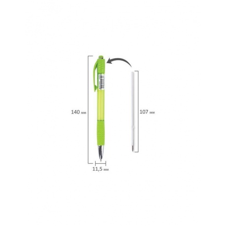 Ручка шариковая автоматическая с грипом BRAUBERG SUPER, СИНЯЯ, корпус зеленый, пишущий узел 0,7 мм, линия письма 0,35 мм, 143370 (24 шт.) - фото 7