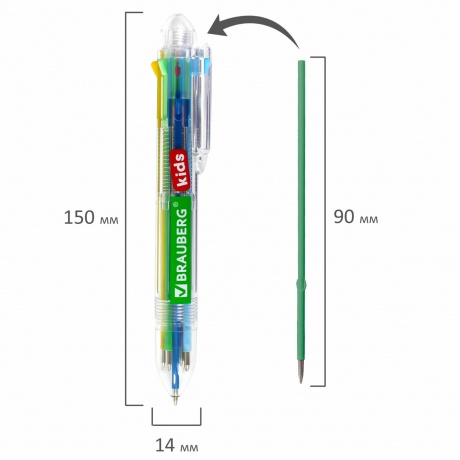 143938, (цена за 4 шт.) Ручка многоцветная шариковая автоматическая 8 ЦВЕТОВ, узел 0,7 мм, на блистере, BRAUBERG KIDS, 143938 - фото 7