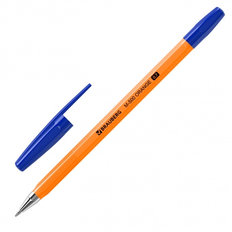 143448, (цена за 50 шт.) Ручка шариковая BRAUBERG &quot;M-500 ORANGE&quot;, СИНЯЯ, корпус оранжевый, узел 0,7 мм, линия письма 0,35 мм, 143448 - фото 1