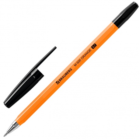 143449, (цена за 50 шт.) Ручка шариковая BRAUBERG &quot;M-500 ORANGE&quot;, ЧЕРНАЯ, корпус оранжевый, узел 0,7 мм, линия письма 0,35 мм, 143449 - фото 1