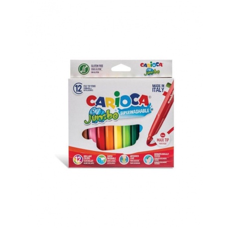 Фломастеры утолщенные CARIOCA Jumbo, 12 цветов, суперсмываемые, вентилируемый колпачок, картонная упаковка, 40569 - фото 2
