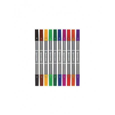 Фломастеры BRAUBERG, 10 цветов, двухсторонние, 2 пишущих узла 2 и 5 мм, вентилируемый колпачок, картонная упаковка, 150682 - фото 2