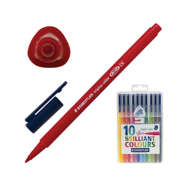 Фломастеры STAEDTLER (Германия) Triplus, 10 цветов, трехгранные, пластиковый футляр, 323 SB10