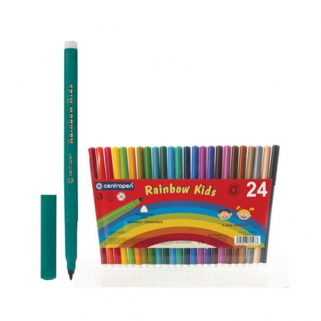 Фломастеры CENTROPEN Rainbow Kids, 24 цвета, смываемые, эргономичные, вентилируемый колпачок, 7550/24 - фото 1