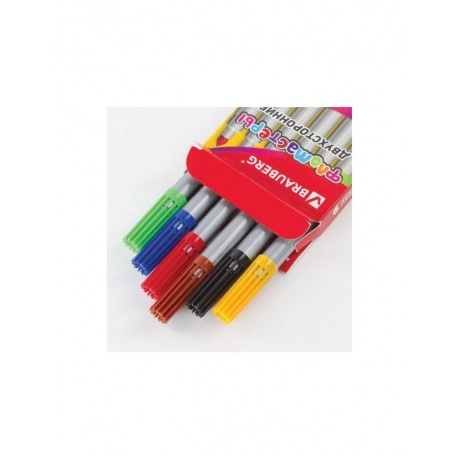 Фломастеры двухсторонние BRAUBERG 6 цветов, пишущие узлы 2 и 5 мм, вентилируемый колпачок, картонная упаковка, 151408, (6 шт.) - фото 4