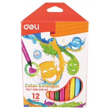 Фломастеры смываемые Deli Color Emotion 12 цветов EC10100 (12 шт. в уп-ке) - фото 2