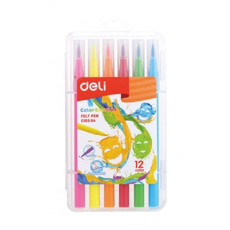 Фломастеры смываемые Deli Color Emotion 12 цветов EC10304 (12 шт. в уп-ке) - фото 1