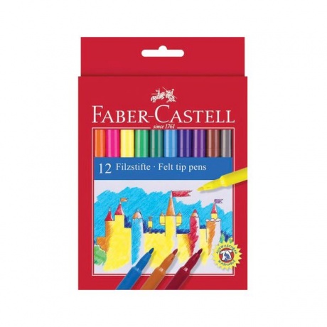 Фломастеры FABER-CASTELL, 12 цветов, смываемые, картонная упаковка, европодвес - фото 1