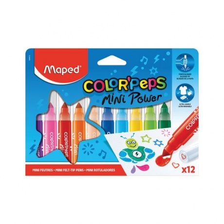 Фломастеры MAPED (Франция) Color'peps Jumbo Mini 12 цв, суперсмываемые, штампы, европодве - фото 1