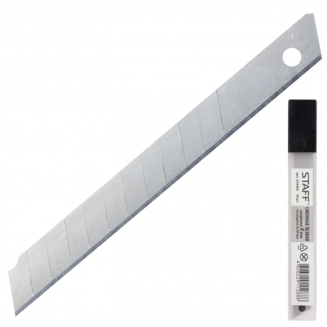 Лезвия для ножей 9 мм КОМПЛЕКТ 10 ШТ., толщина лезвия 0,38 мм, в пластиковом пенале, STAFF, 235465, (20 шт.) - фото 1