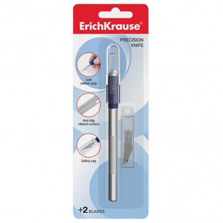 Нож макетный (скальпель) ERICH KRAUSE, металлический корпус, + 2 запасных лезвия, блистер, 16953 - фото 3
