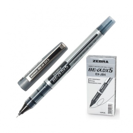Ручка-роллер ZEBRA Zeb-Roller DX5, ЧЕРНАЯ, корпус серебристый, узел 0,5 мм, линия письма 0,3 мм, EX-JB2-BK - фото 1