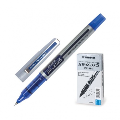 Ручка-роллер ZEBRA Zeb-Roller DX5, СИНЯЯ, корпус серебристый, узел 0,5 мм, линия письма 0,3 мм, EX-JB2-BL - фото 1