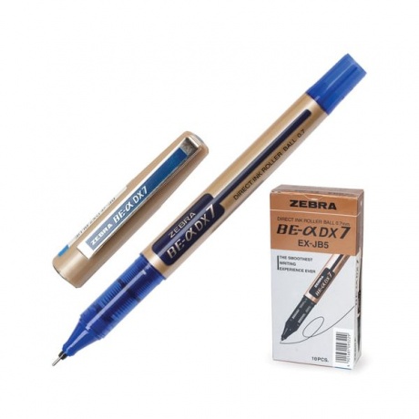 Ручка-роллер ZEBRA Zeb-Roller DX7, СИНЯЯ, корпус золотистый, узел 0,7 мм, линия письма 0,35 мм, EX-JB3-BL - фото 1
