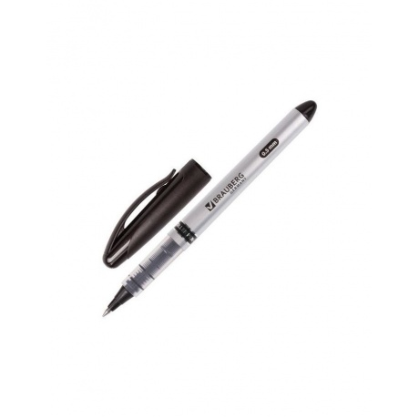Ручка-роллер BRAUBERG Control, ЧЕРНАЯ, корпус серебристый, узел 0,5 мм, линия письма 0,3 мм, RP100, (12 шт.) - фото 1