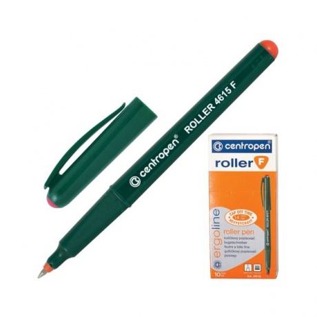 Ручка-роллер CENTROPEN, КРАСНАЯ, трехгранная, корпус зеленый, узел 0,5 мм, линия письма 0,3 мм, 4615/1К, (10 шт.) - фото 1