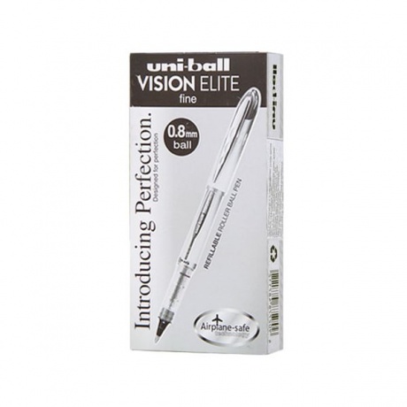 Ручка-роллер UNI-BALL (Япония) Vision Elite, ЧЕРНАЯ, корпус серый, узел 0,8 мм, линия письма 0,6 мм, UB-200(08)BLACK - фото 2