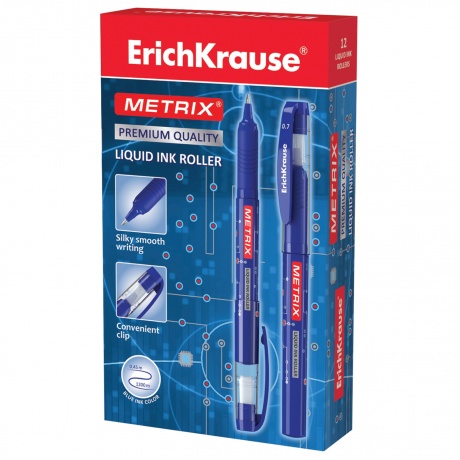 Ручка-роллер ERICH KRAUSE Metrix, СИНЯЯ, корпус синий, узел 0,5 мм, линия письма 0,45 мм, 45479 - фото 2