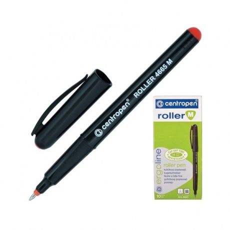 Ручка-роллер Centropen 4665/1К красная, корпус черный (10 шт. в уп-ке) - фото 2