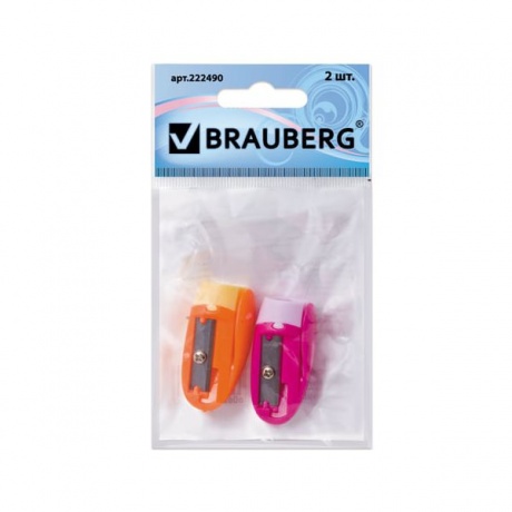 Точилки BRAUBERG, набор 2 шт., ErgoClip, пластиковые с клипом, в упаковке с подвесом, ассорти, 222490, (16 шт.) - фото 2