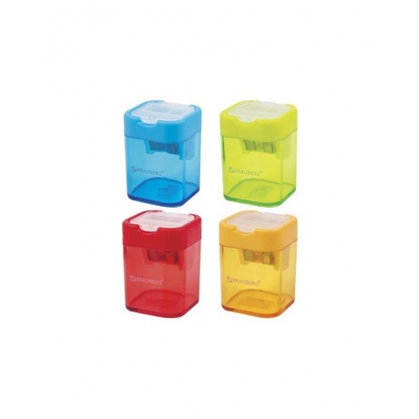 Точилка BRAUBERG Peak с контейнером, пластиковая, прямоугольная, 2 отверстия, цвет ассорти, 226945, (12 шт.) - фото 1