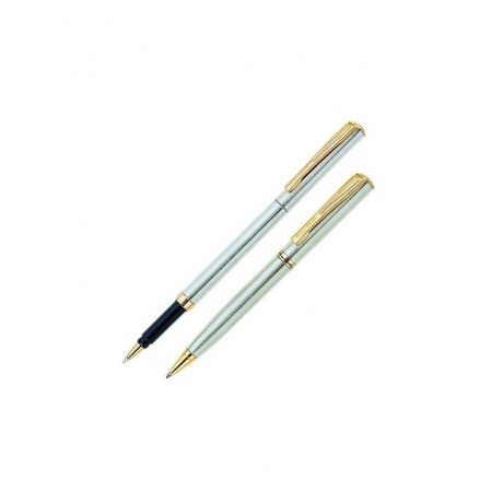 Набор PIERRE CARDIN (Пьер Карден): шариковая ручка + ручка-роллер, корпус серебристый, латунь, PC0865BP/RP, синий - фото 1