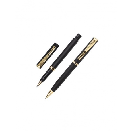 Набор PIERRE CARDIN (Пьер Карден): шариковая ручка + ручка-роллер, корпус черный, латунь, PC0867BP/RP, синий - фото 1