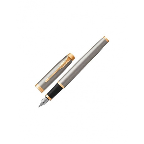 Ручка перьевая PARKER IM Core Brushed Metal GT, корпус серебристый матовый лак, позолоченные детали, синяя, 1931649 - фото 1