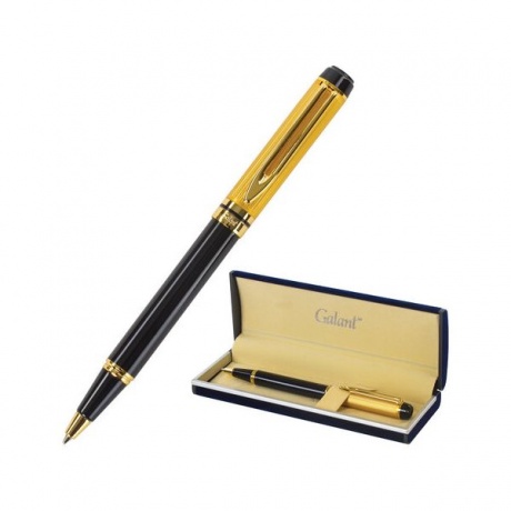 Ручка подарочная шариковая GALANT Classic, корпус черный с золотистым, золотистые детали, пишущий узел 0,7 мм, синяя, 140400 - фото 1