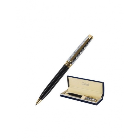 Ручка подарочная шариковая GALANT Consul, корпус черный с серебристым, золотистые детали, пишущий узел 0,7 мм, синяя, 140963 - фото 1