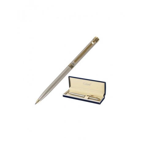 Ручка подарочная шариковая GALANT Brigitte, тонкий корпус, серебристый, золотистые детали, пишущий узел 0,7 мм, синяя, 141009 - фото 1