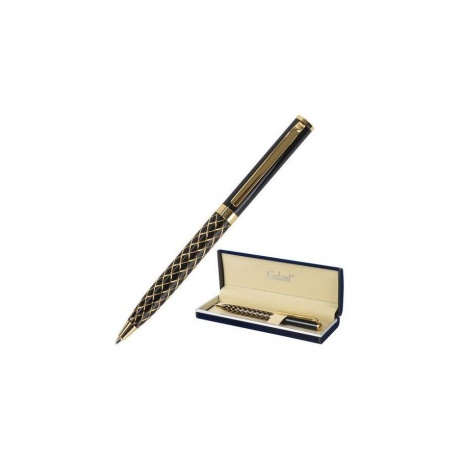 Ручка подарочная шариковая GALANT Klondike, корпус черный с золотистым, золотистые детали, пишущий узел 0,7 мм, синяя, 141357 - фото 1