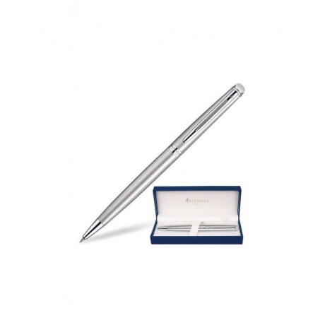 Ручка подарочная шариковая WATERMAN Hemisphere Stainless Steel CT, серебристый корпус, палладиевое покрытие, синяя, S0920470 - фото 1