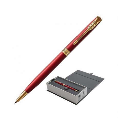 Ручка шариковая PARKER Sonnet Core Intense Red Lacquer GT Slim тонкая, корпус красный глянцевый лак, позолоченные детали, черная, 1931477 - фото 1
