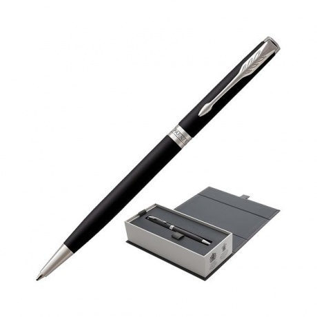 Ручка шариковая PARKER Sonnet Core Matt Black CT Slim, тонкая, корпус черный матовый лак, палладиевые детали, черная, 1931525 - фото 1