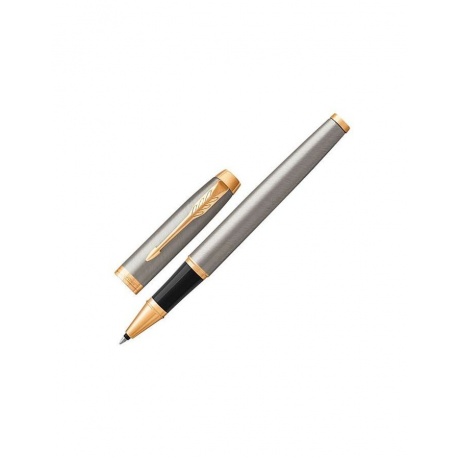 Ручка-роллер PARKER IM Core Brushed Metal GT, корпус серебристый матовый лак, позолоченные детали, черная, 1931663 - фото 1
