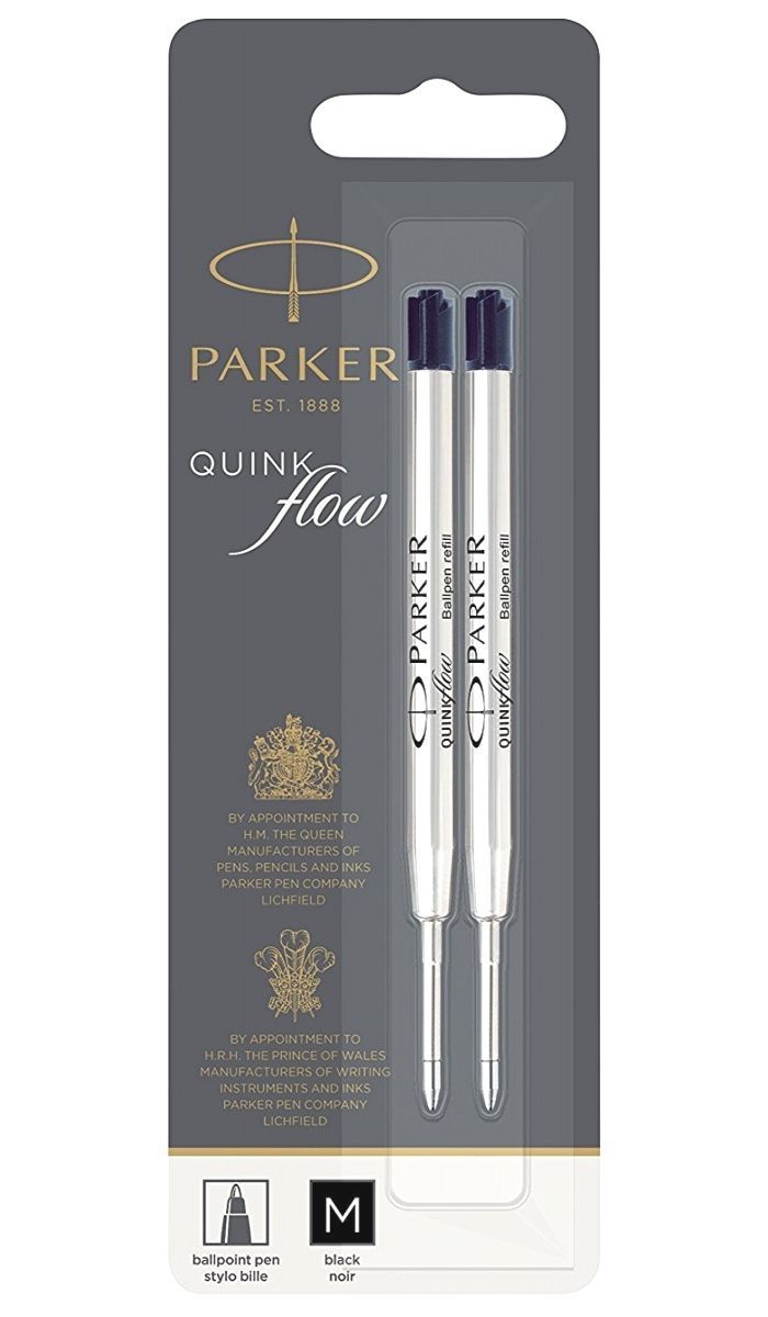 Parker Стержени для шариковой ручки Quink Flow (2шт), M, черный (в блистере)