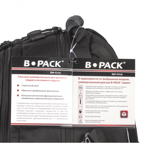 Рюкзак B-PACK S-01 (БИ-ПАК) универсальный, с отделением для ноутбука, влагостойкий, черный, 47х32х20 см, 226947 - фото 17