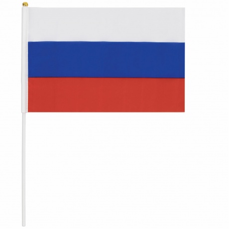 550182, (цена за 10 шт.) Флаг России ручной 30х45 см, без герба, с флагштоком, BRAUBERG, 550182, RU14 - фото 1