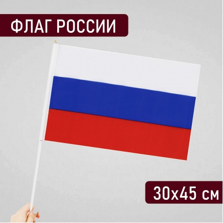 550182, (цена за 10 шт.) Флаг России ручной 30х45 см, без герба, с флагштоком, BRAUBERG, 550182, RU14 - фото 8