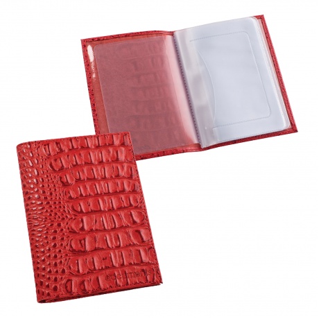Бумажник водителя BEFLER Кайман, натуральная кожа, тиснение, 6 пластиковых карманов, красный, BV.1.-13 - фото 1