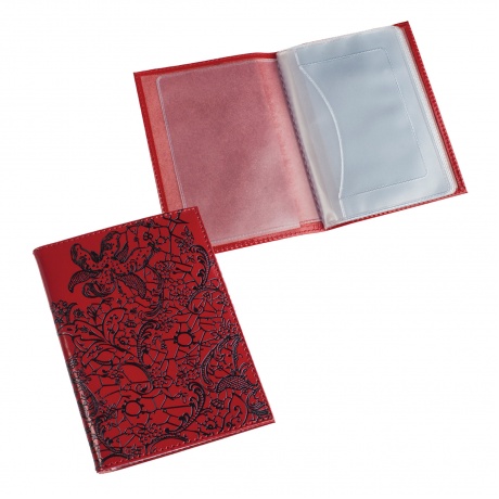 Бумажник водителя BEFLER Гипюр, натуральная кожа, тиснение, 6 пластиковых карманов, красный, BV.38.-1 - фото 1