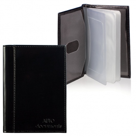Бумажник водителя BEFLER Classic, натуральная кожа, тиснение, 6 пластиковых карманов, черный, BV.25.-1 - фото 1