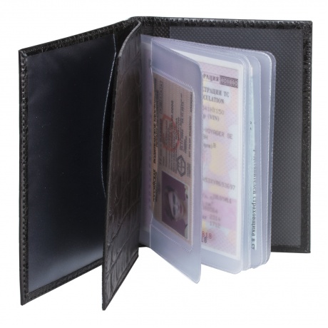 Бумажник водителя BEFLER Кайман, натуральная кожа, тиснение, 6 пластиковых карманов, черный, BV.22.-13 - фото 3