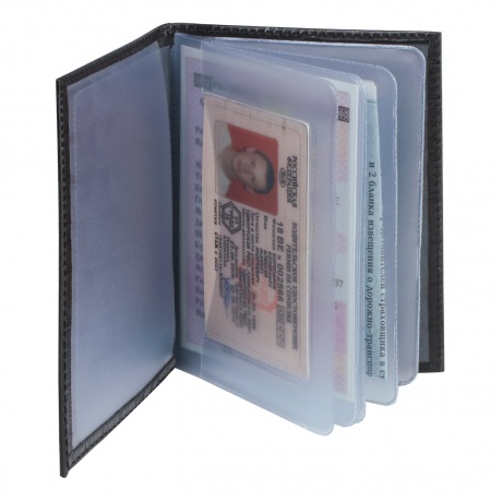Бумажник водителя BEFLER Кайман, натуральная кожа, тиснение, 6 пластиковых карманов, черный, BV.1.-13 - фото 2